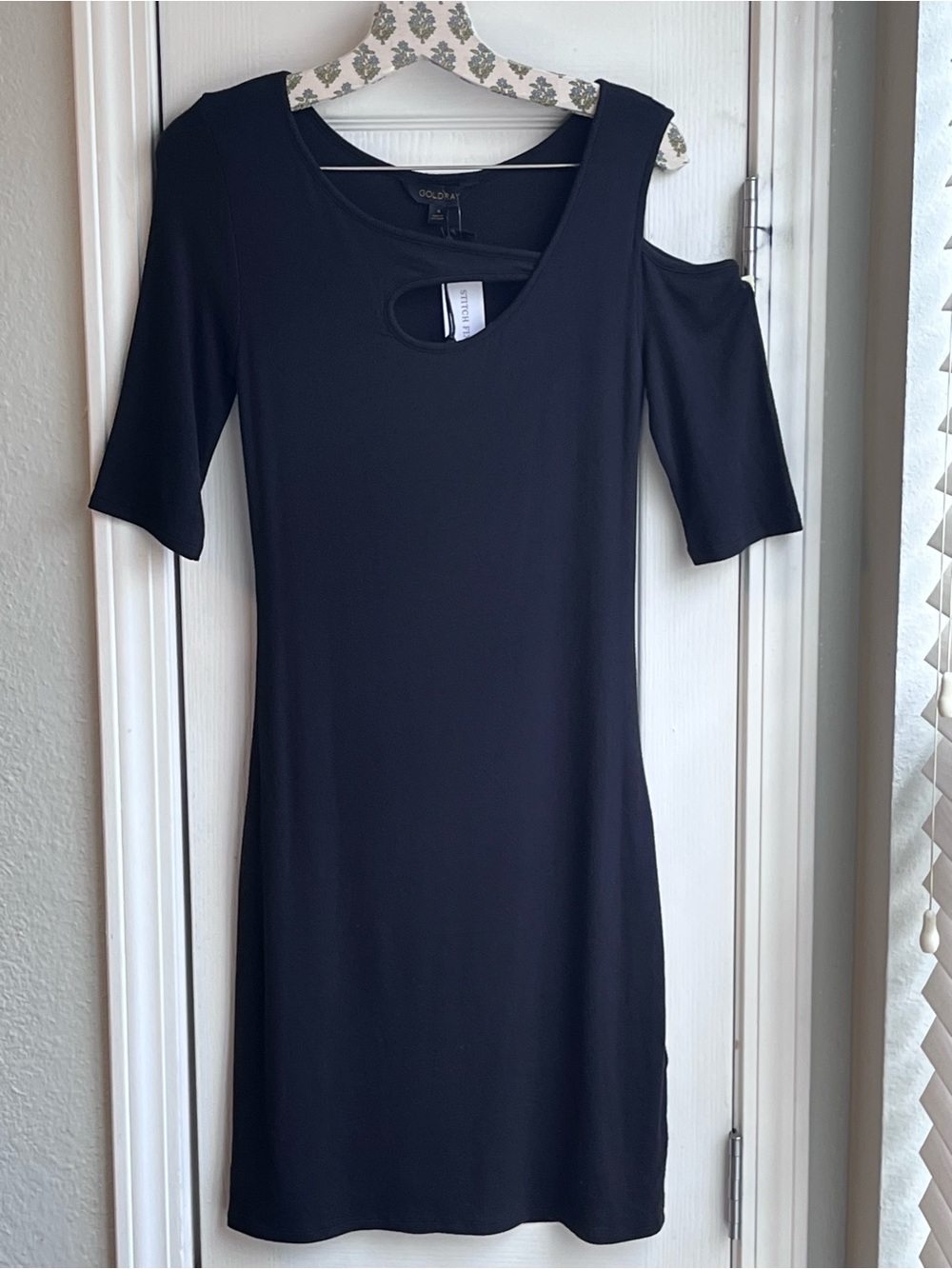 NWT Goldray Stitch Fix Xandra Knit Cut Out Cold Shoulder Dress Black Size S